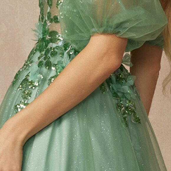 NEW FLOOR LENGTH OFF SHOULDER A-LINE DRESS WITH REMOVABLE PUFF SLEEVES JT 2401 - Picture 7 of 11